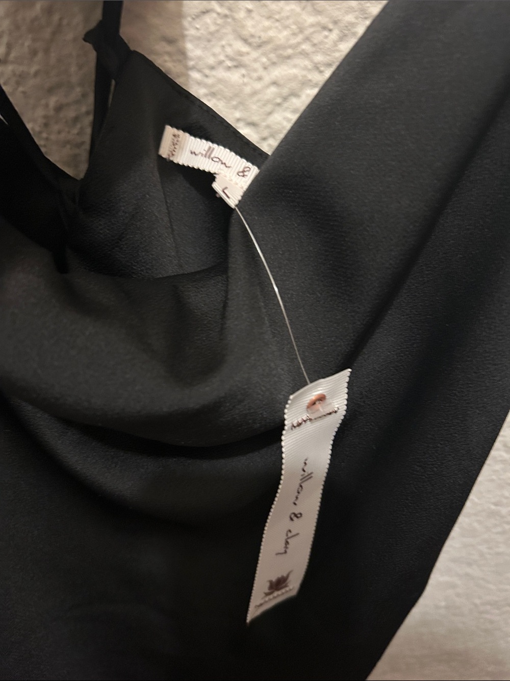 WILLOW & CLAY NWT Black Satin Cowl Slip Maxi Dress Sz LARGE - Picture 2 of 8